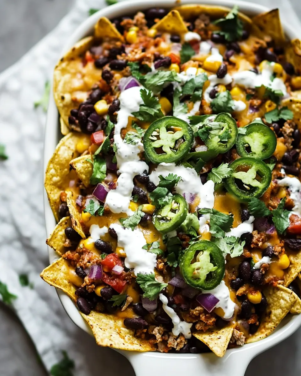 easy Black Bean Turkey Nachos with Jalapeno Yogurt. picture