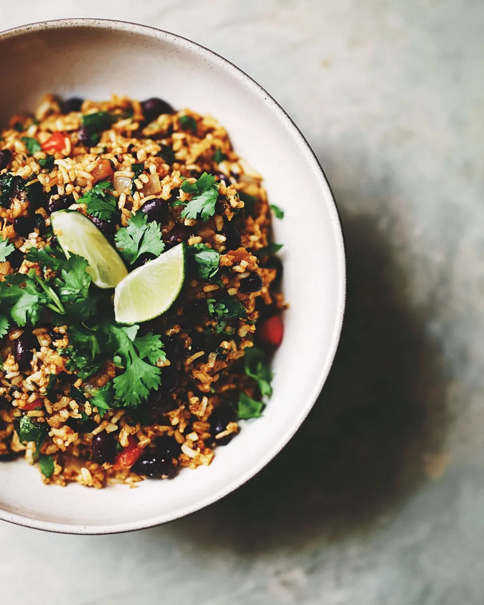 Easy Black Beans & Rice with Roasted Poblanos and Garlic recipe image