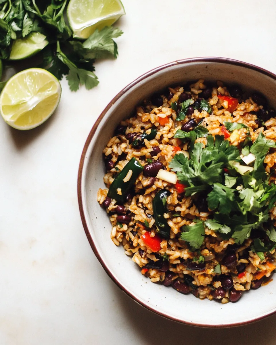 Delicious Black Beans & Rice with Roasted Poblanos and Garlic dish photo