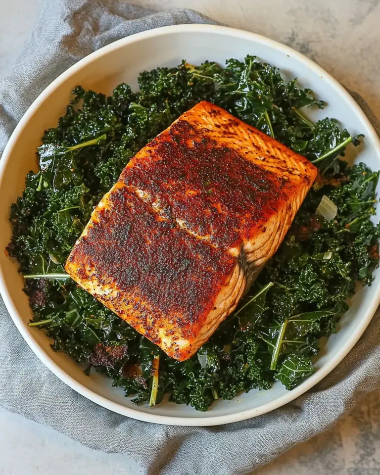 Homemade Blackened Salmon with Cajun Garlicky Kale photo