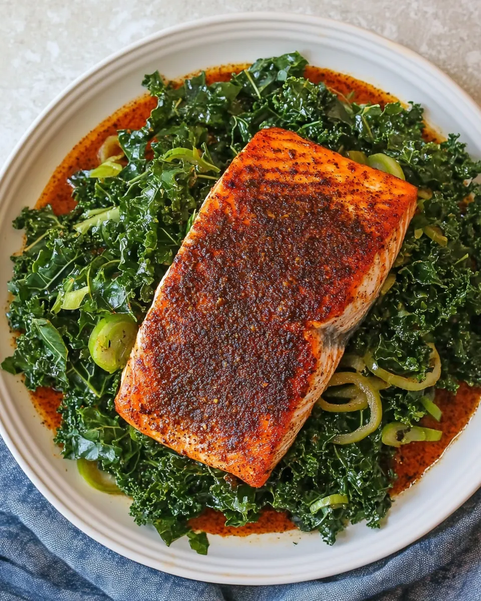 Classic Blackened Salmon with Cajun Garlicky Kale image