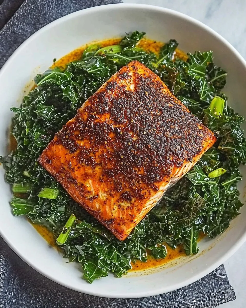 Easy Blackened Salmon with Cajun Garlicky Kale recipe image
