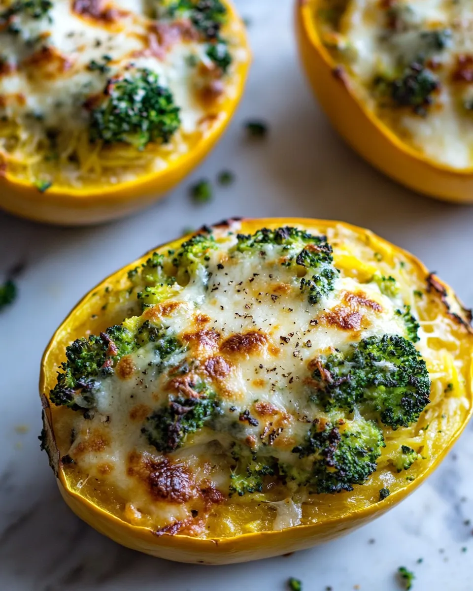 delicious Broccoli Cheddar Stuffed Spaghetti Squash. shot