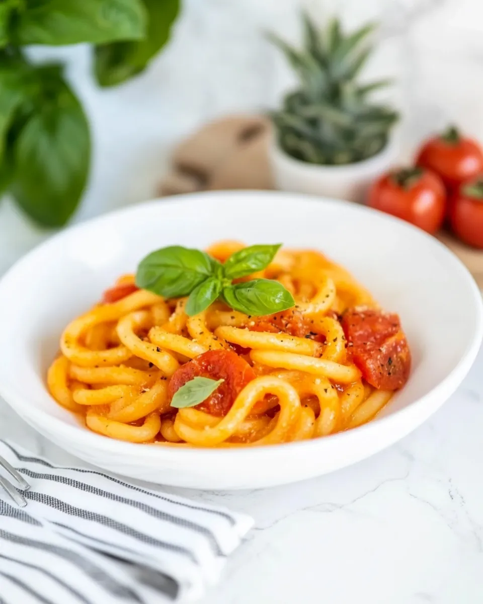 Homemade Bucatini Pomodoro photo
