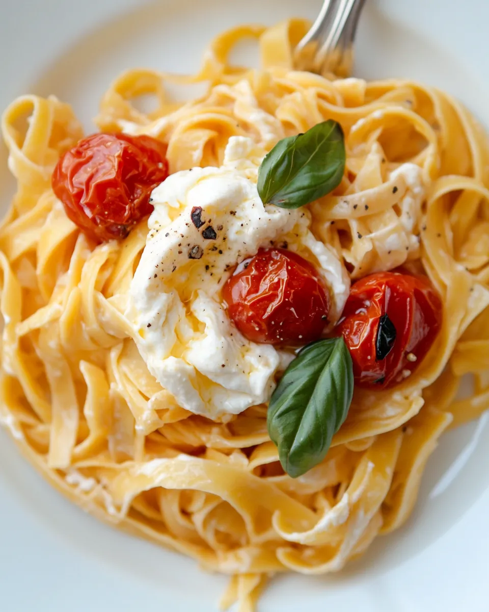 Classic Burrata Cheese with Roasted Tomatoes and Fettuccine image