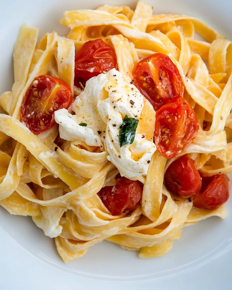 Easy Burrata Cheese with Roasted Tomatoes and Fettuccine recipe image