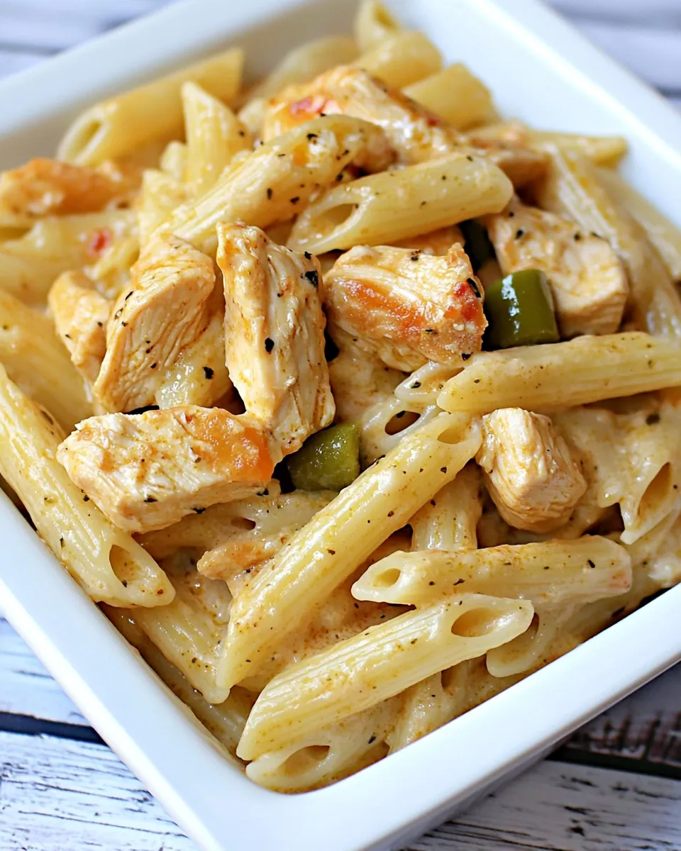 Delicious Cajun Chicken Pasta Penne food shot