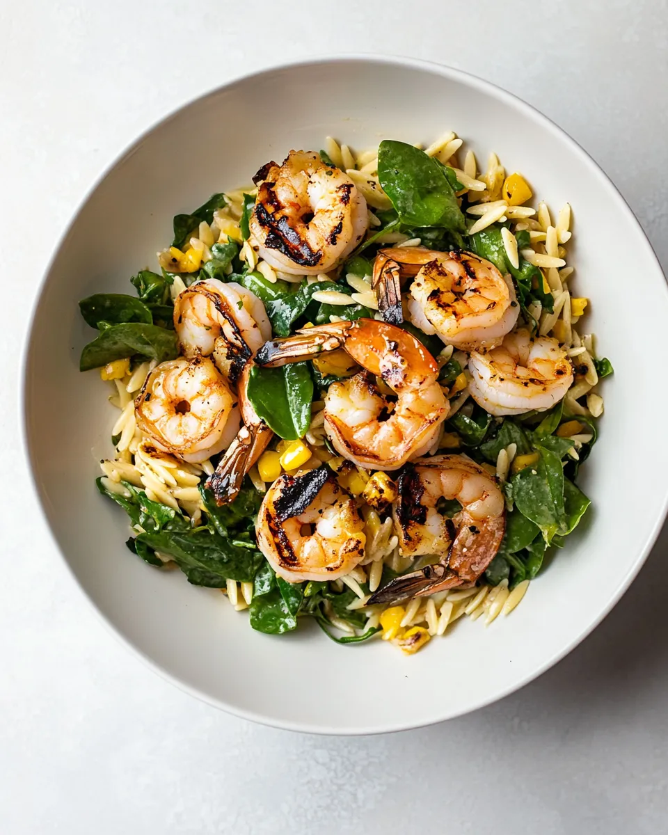 Delicious Cajun Grilled Shrimp and Orzo Salad plate image