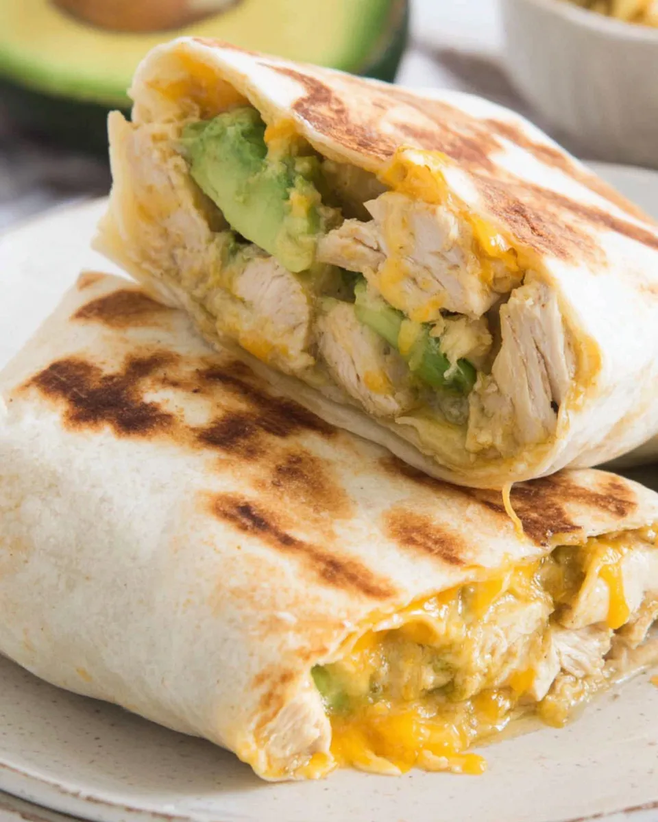 Easy Cheesy Chicken Avocado Burrito Wrap recipe image