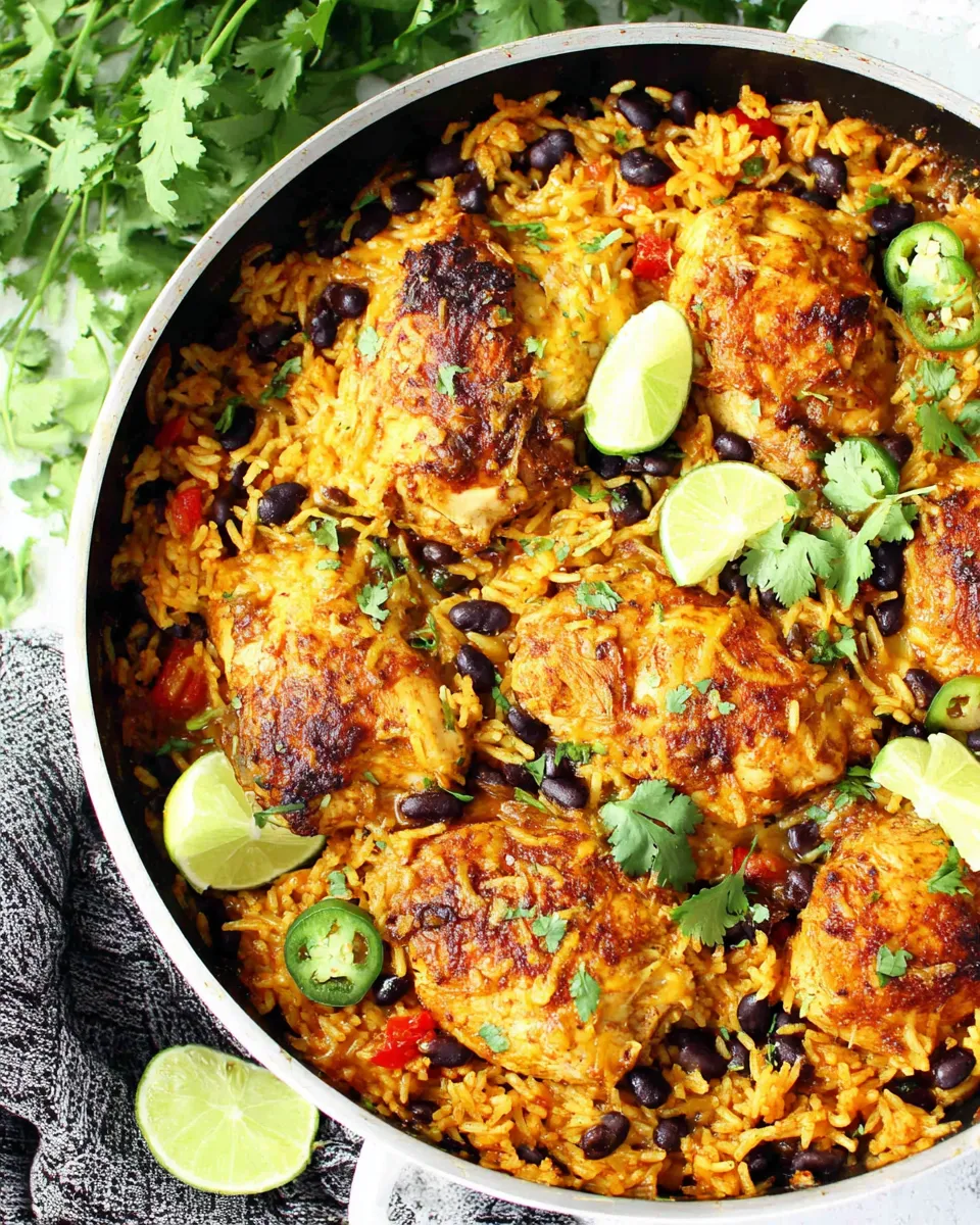 Easy Cheesy Fiesta Chicken and Rice Skillet food shot