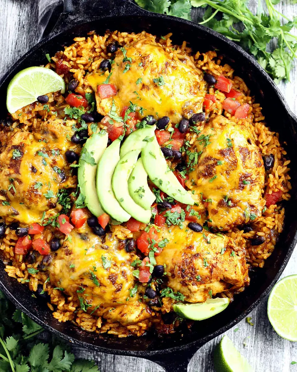Delicious Cheesy Fiesta Chicken and Rice Skillet plate image