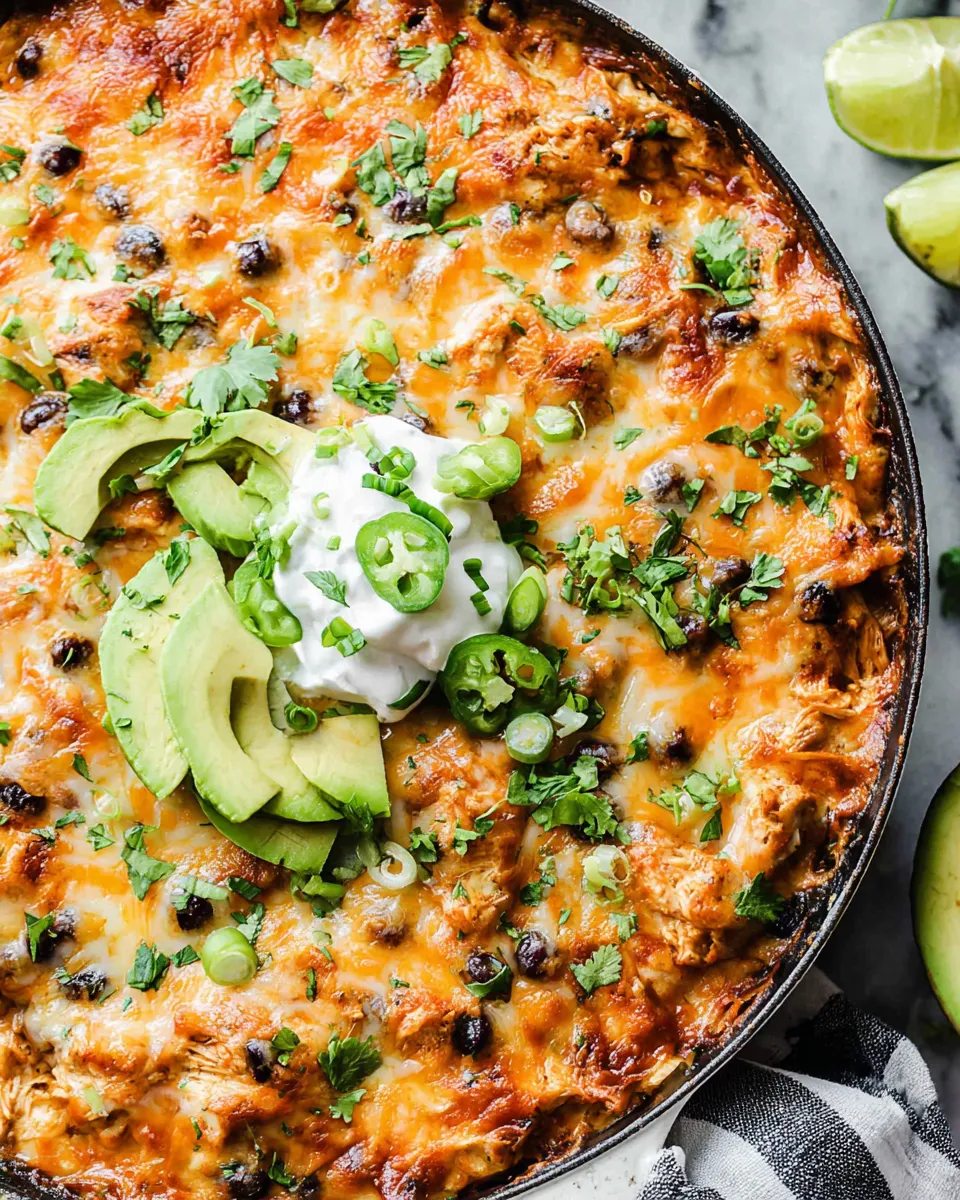 Easy Cheesy Rotisserie Chicken Enchilada Skillet food shot