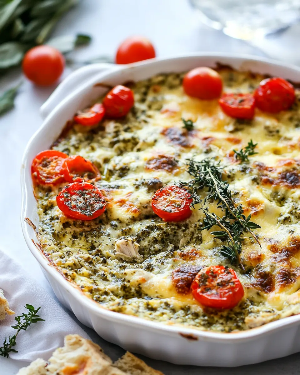 Classic Cheesy Smoked Chicken Pesto Dip. image
