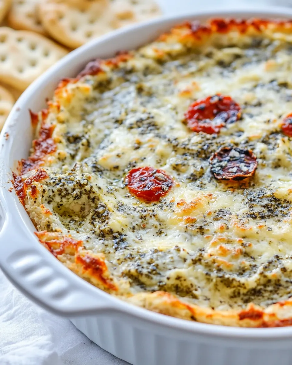Easy Cheesy Smoked Chicken Pesto Dip. recipe photo