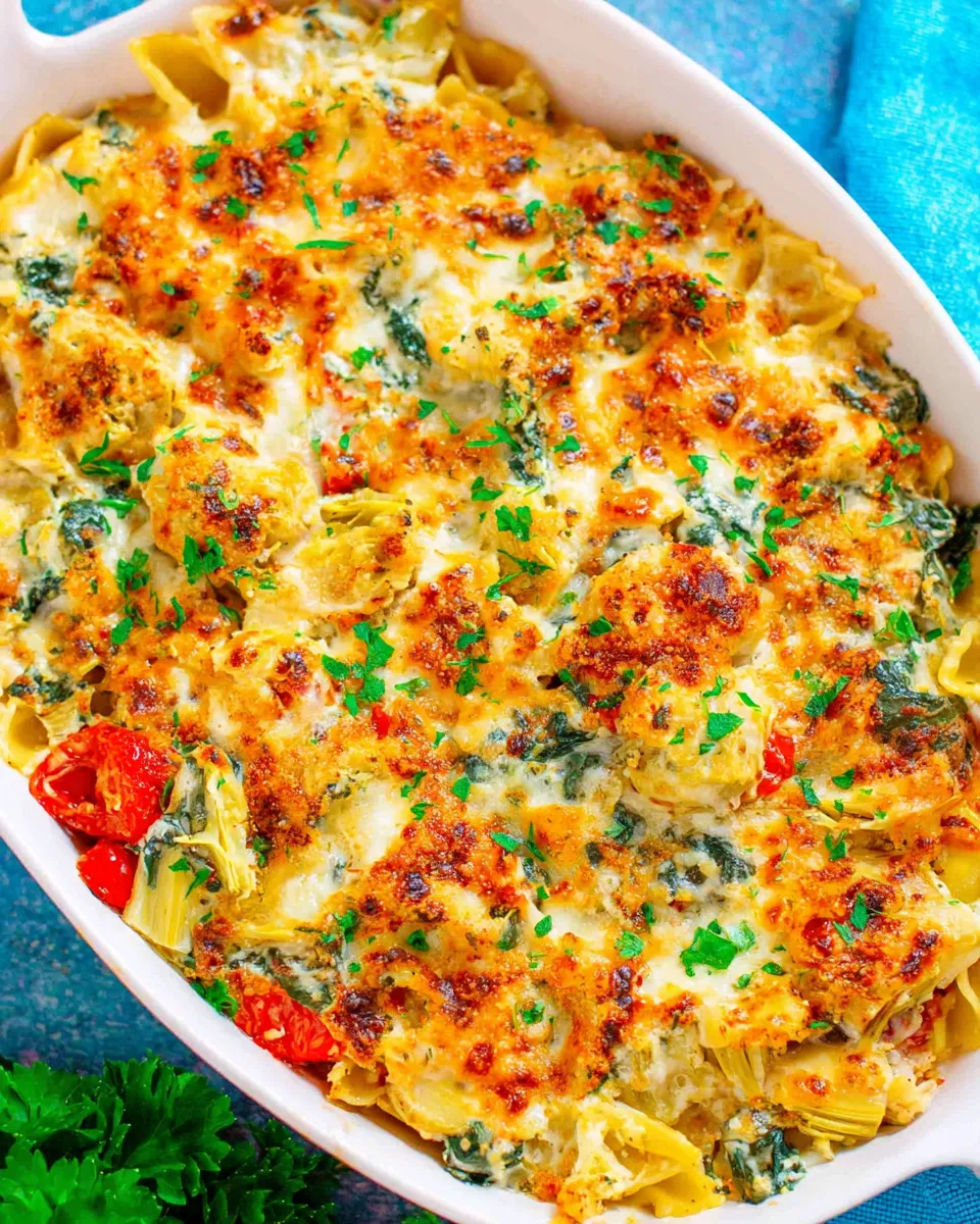 Homemade Cheesy Spinach and Artichoke Chicken Pasta recipe photo