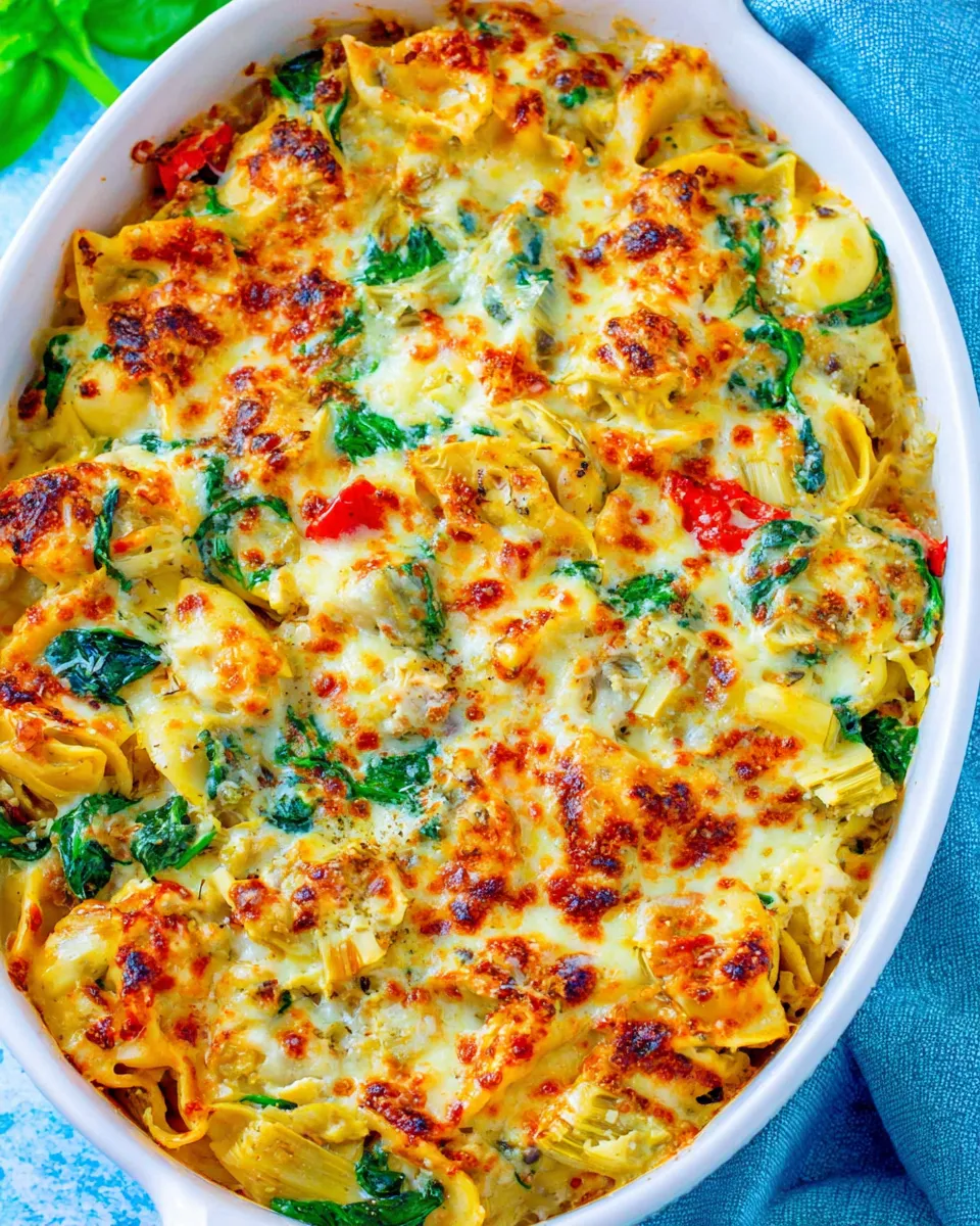 Perfect Cheesy Spinach and Artichoke Chicken Pasta plate image