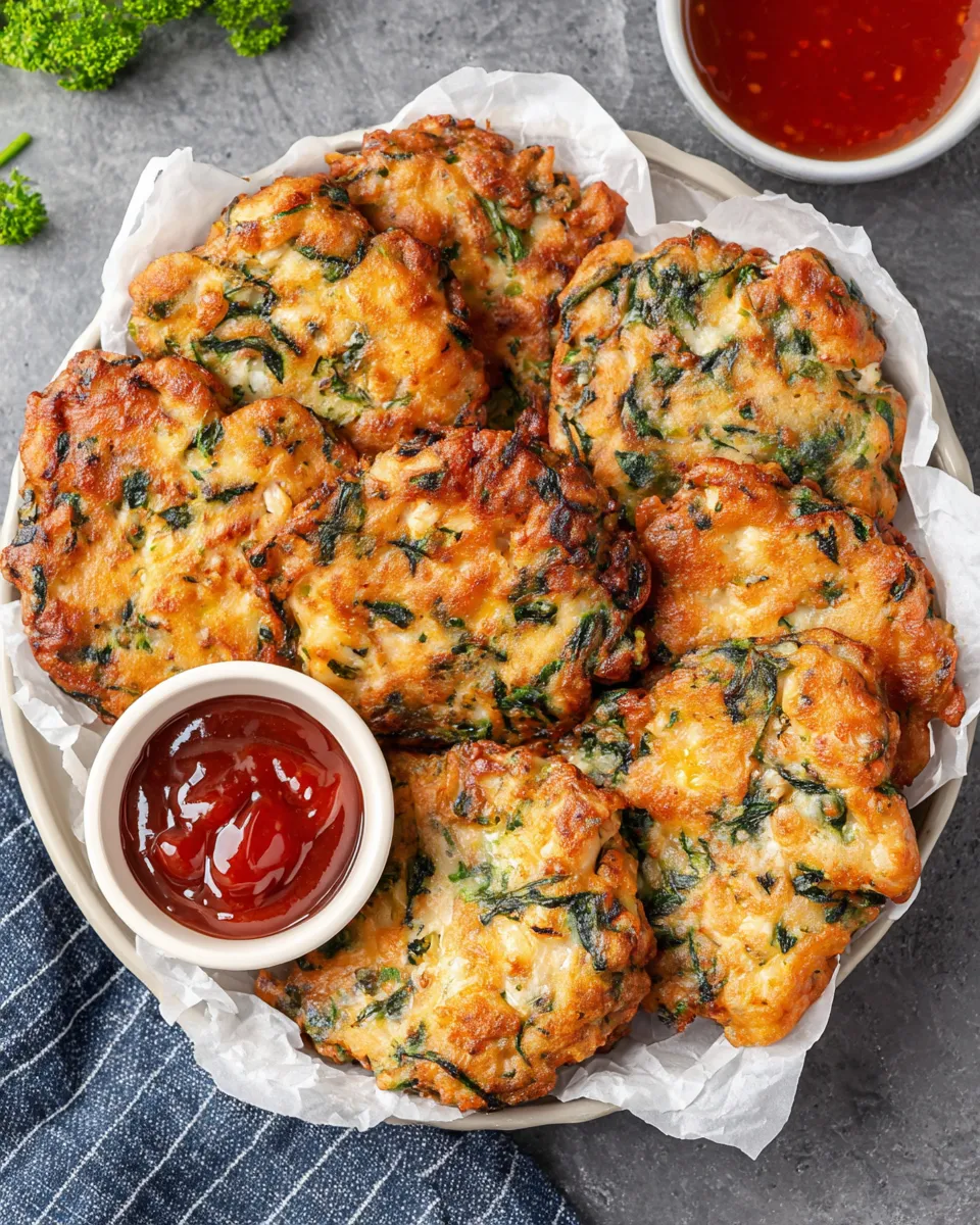Homemade Cheesy chicken spinach fritters recipe photo