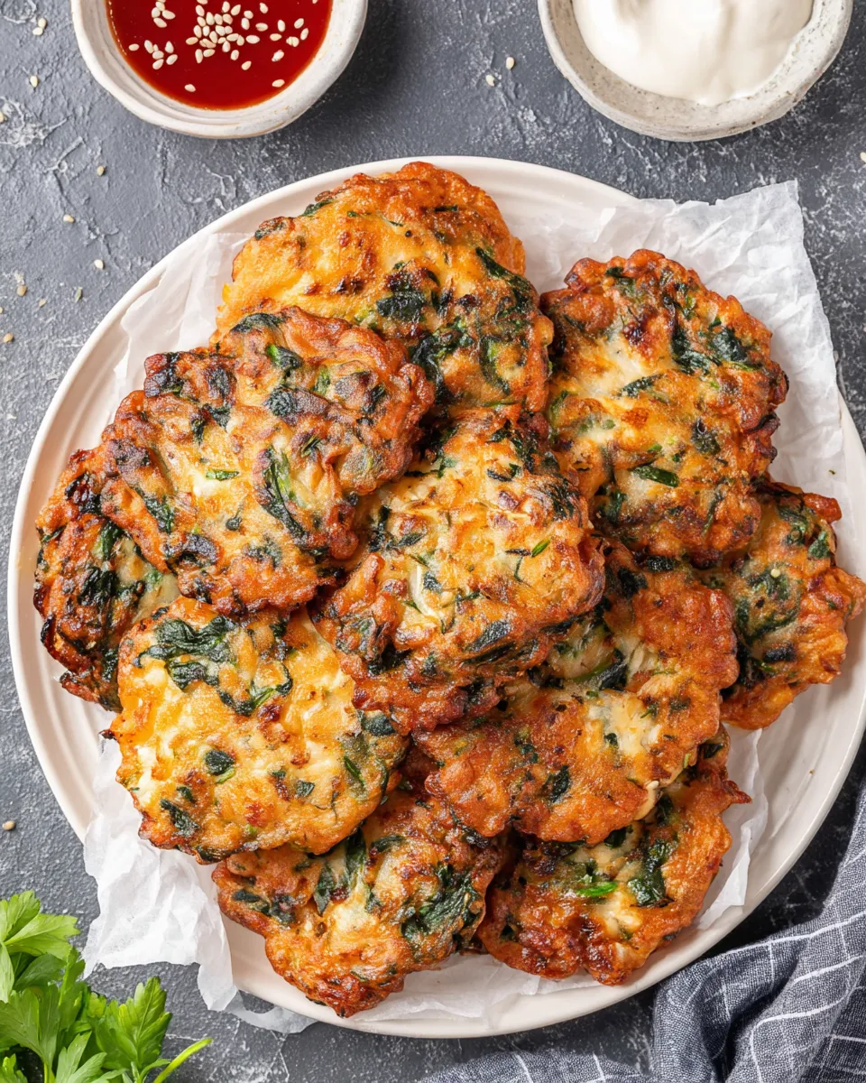 Classic Cheesy chicken spinach fritters dish photo