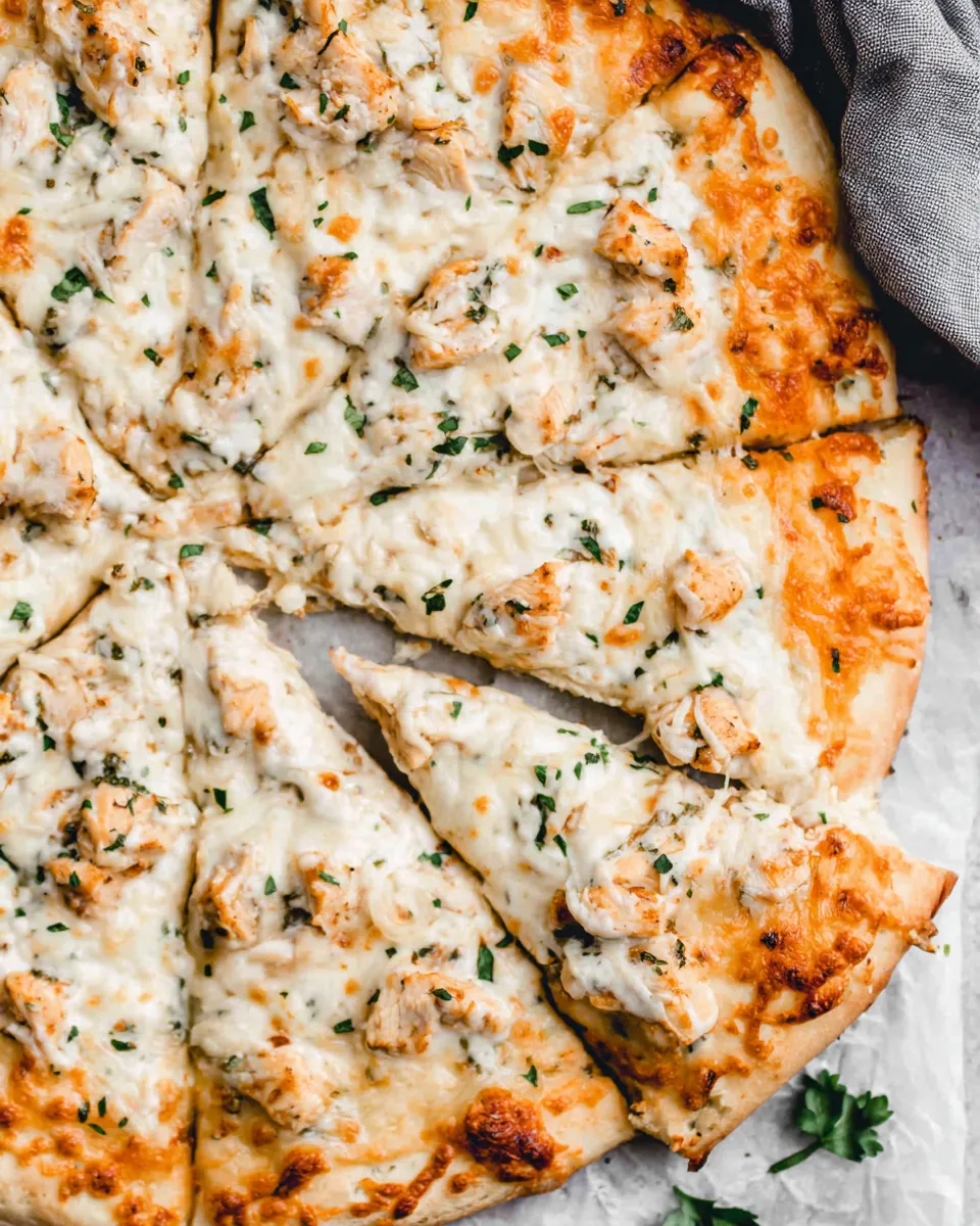Homemade Chicken Alfredo Pizza dish photo