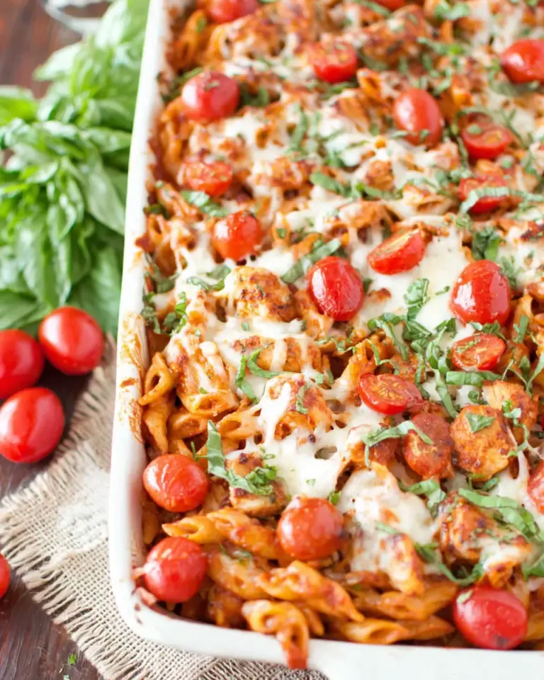 Homemade Chicken Caprese Pasta Casserole photo