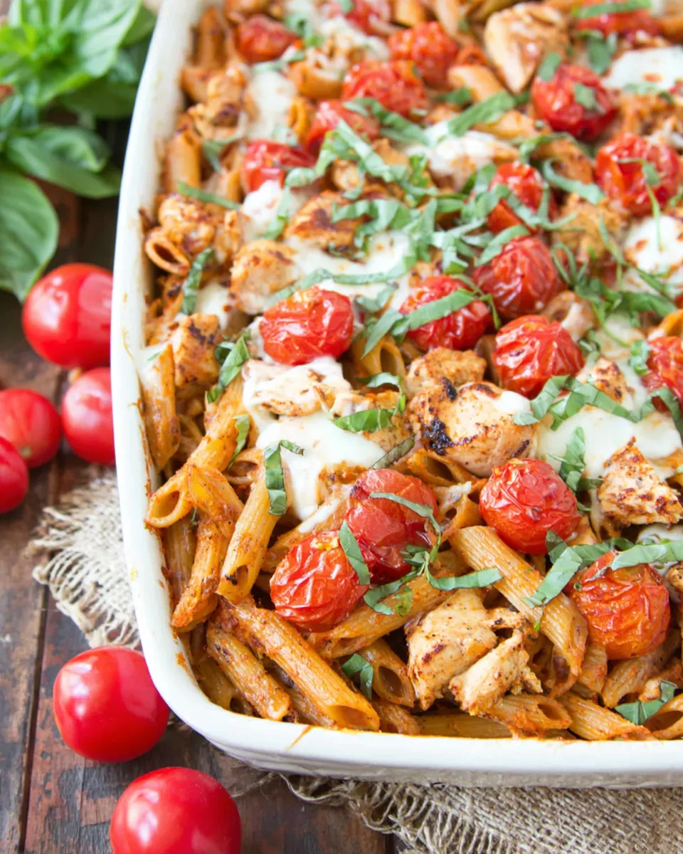 Easy Chicken Caprese Pasta Casserole recipe photo