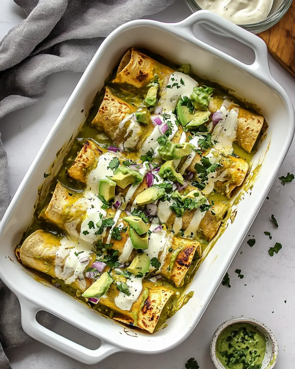 Easy Chicken Enchiladas with Avocado Cream Sauce recipe photo