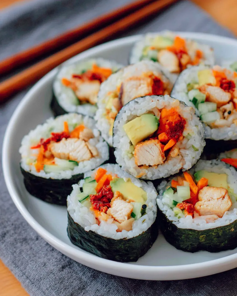 Delicious Chicken Kimbap with Veggies food shot