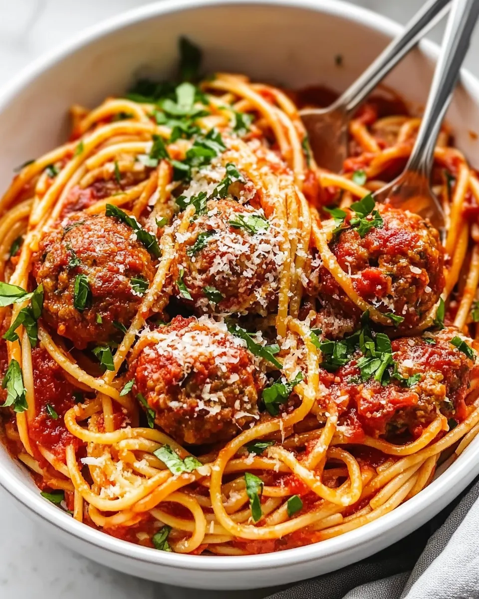 Classic Chicken Meatballs and Spaghetti image