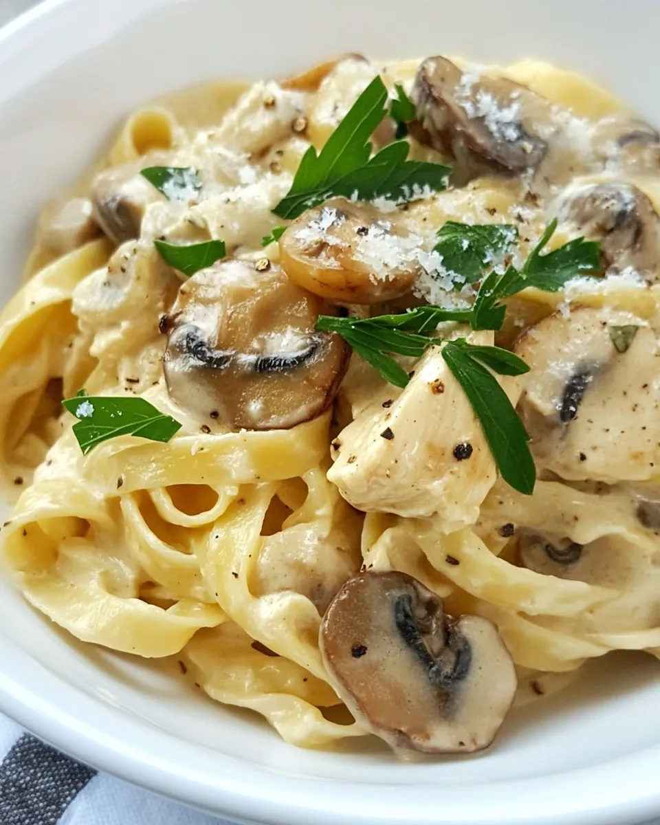 Delicious Chicken Mushroom Fettuccine shot