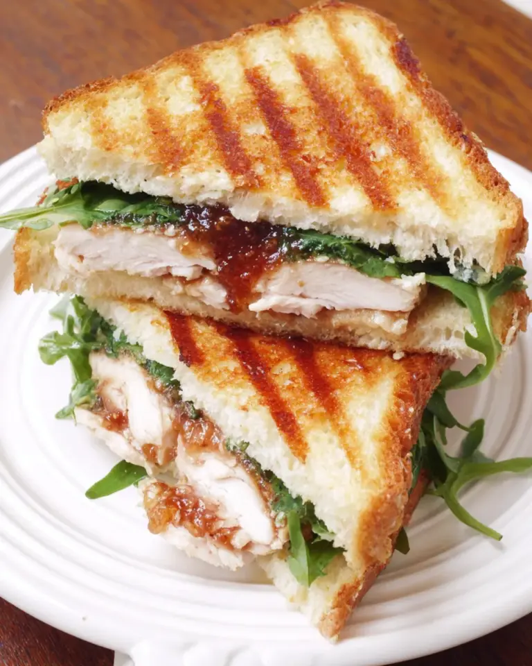 Homemade Chicken Panini with Fig Jam, Arugula, and Blue Cheese recipe photo