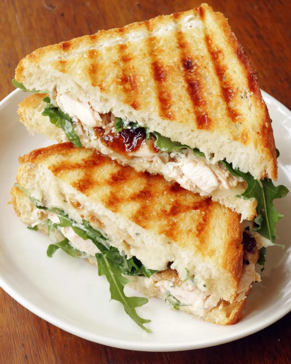 Easy Chicken Panini with Fig Jam, Arugula, and Blue Cheese food shot