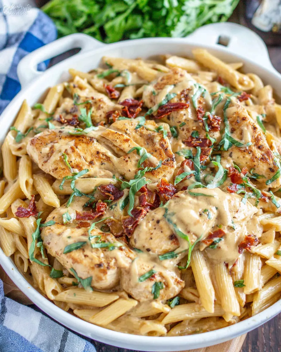 Easy Chicken Pasta with Sun Dried Tomato Cream Sauce recipe image