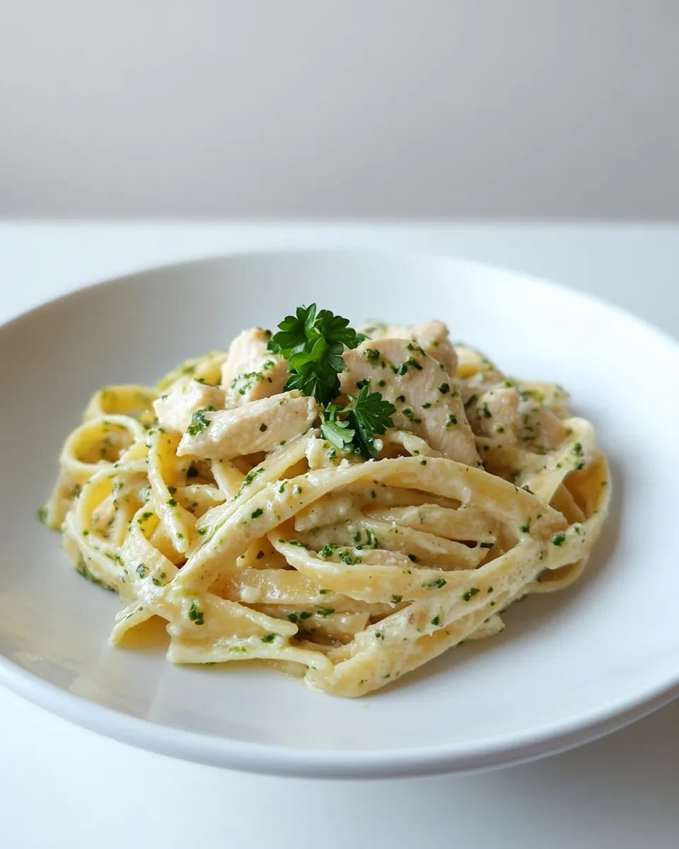 Delicious Chicken Pesto Alfredo Pasta plate image