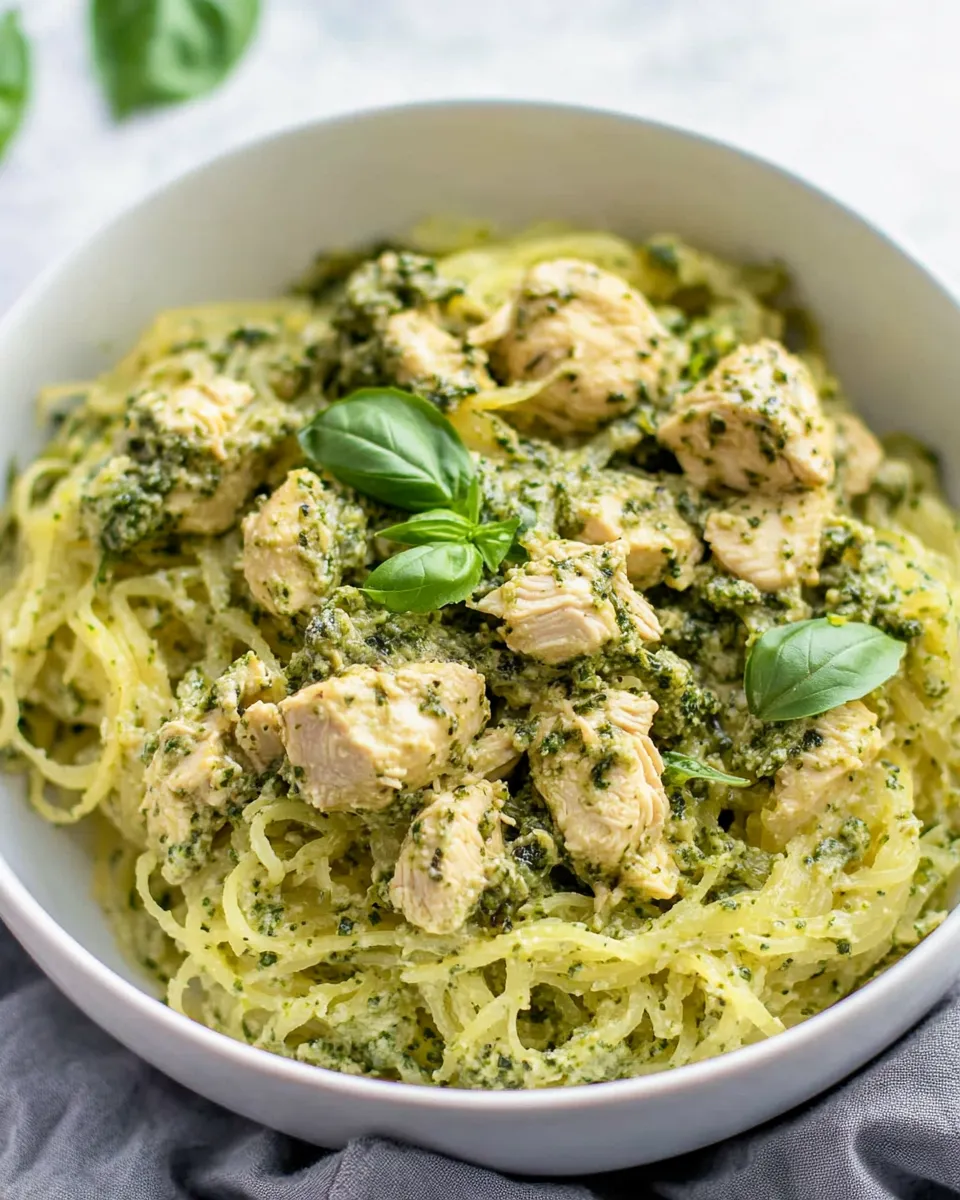 Delicious Chicken Pesto Spaghetti Squash (Paleo, Keto, Whole30) dish photo