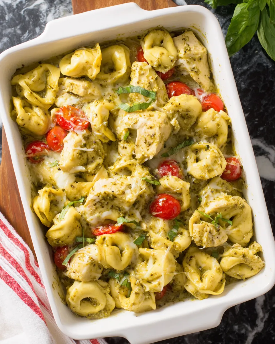 Homemade Chicken Pesto Tortellini Bake recipe photo