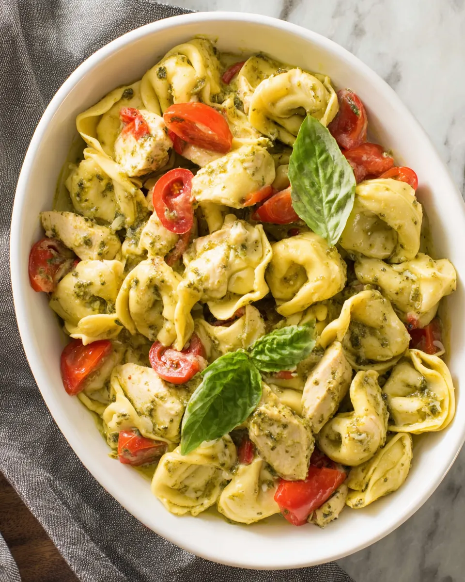 Easy Chicken Pesto Tortellini Bake food shot