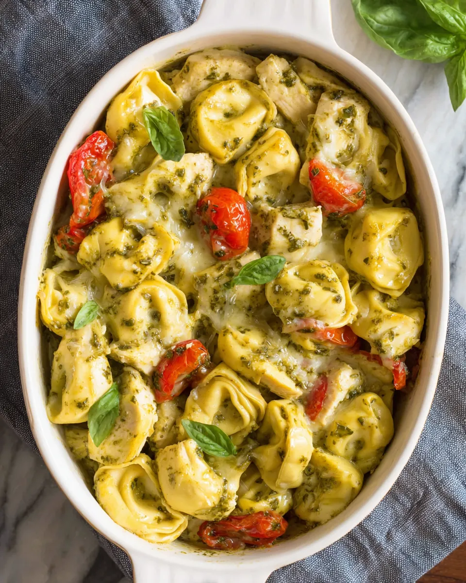 Delicious Chicken Pesto Tortellini Bake plate image