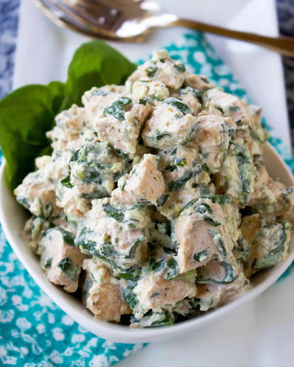 Delicious Chicken Salad with Basil food shot