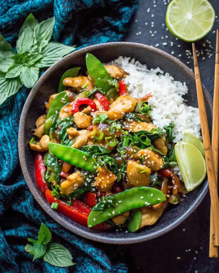 Homemade Chicken Stir-Fry With Coriander And Spicy Sweet Sauce photo