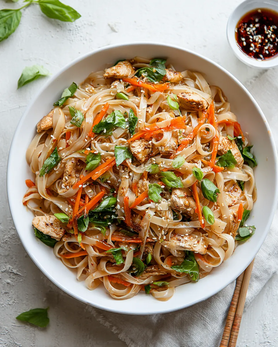 Delicious Chicken Stir Fry with Rice Noodles plate image
