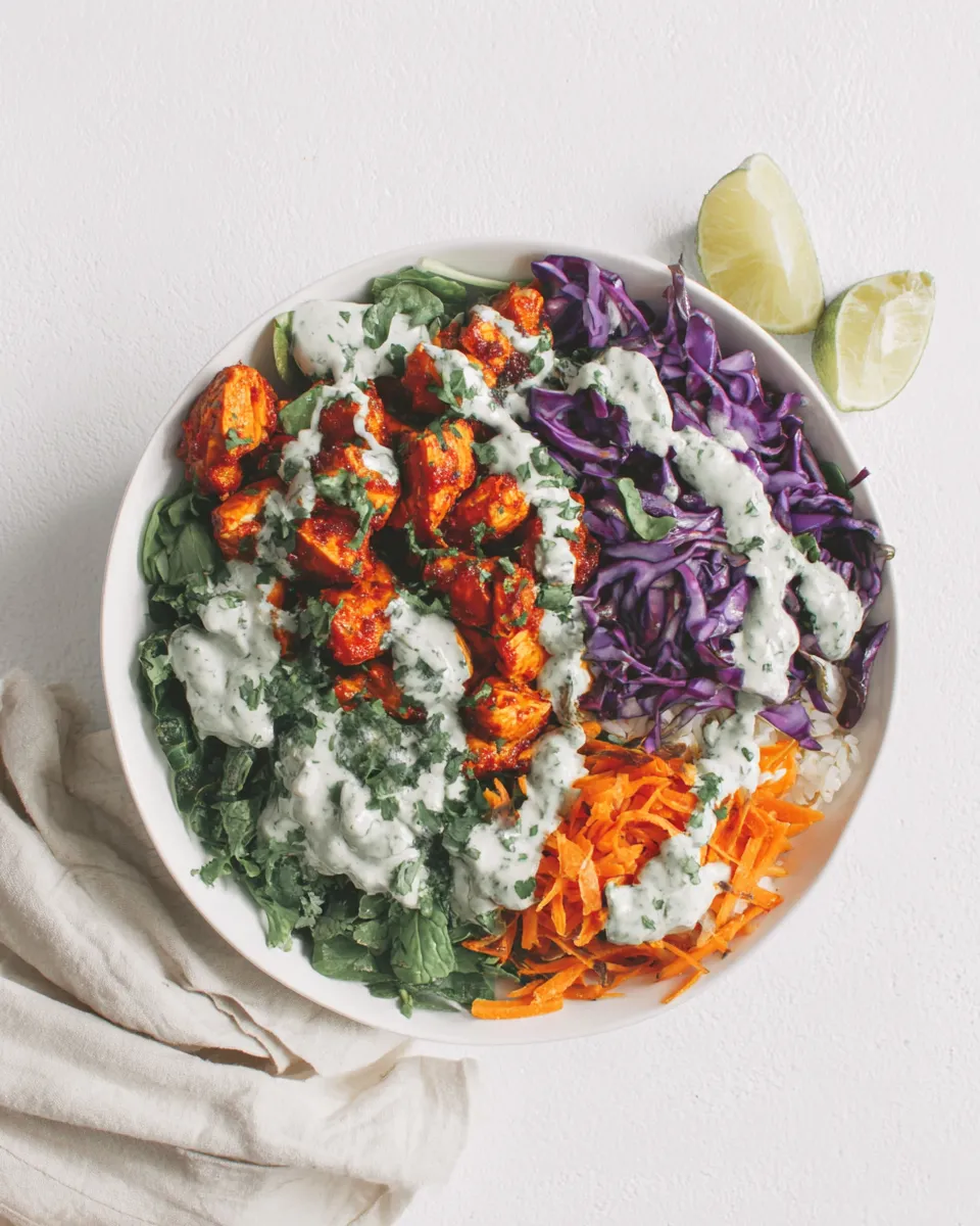 Delicious Chicken Tandoori Bowl with Minty Indian Yogurt Dressing Recipe food shot