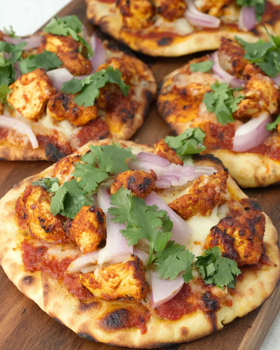 Delicious Chicken Tikka Pizzas food shot
