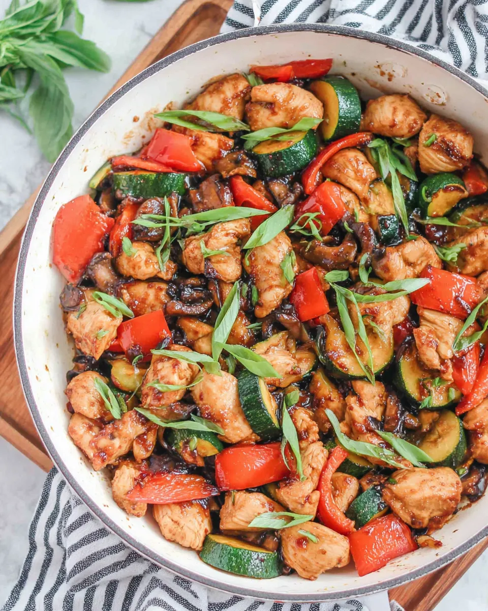 Delicious Chicken Vegetable Stir Fry with Zucchini food shot