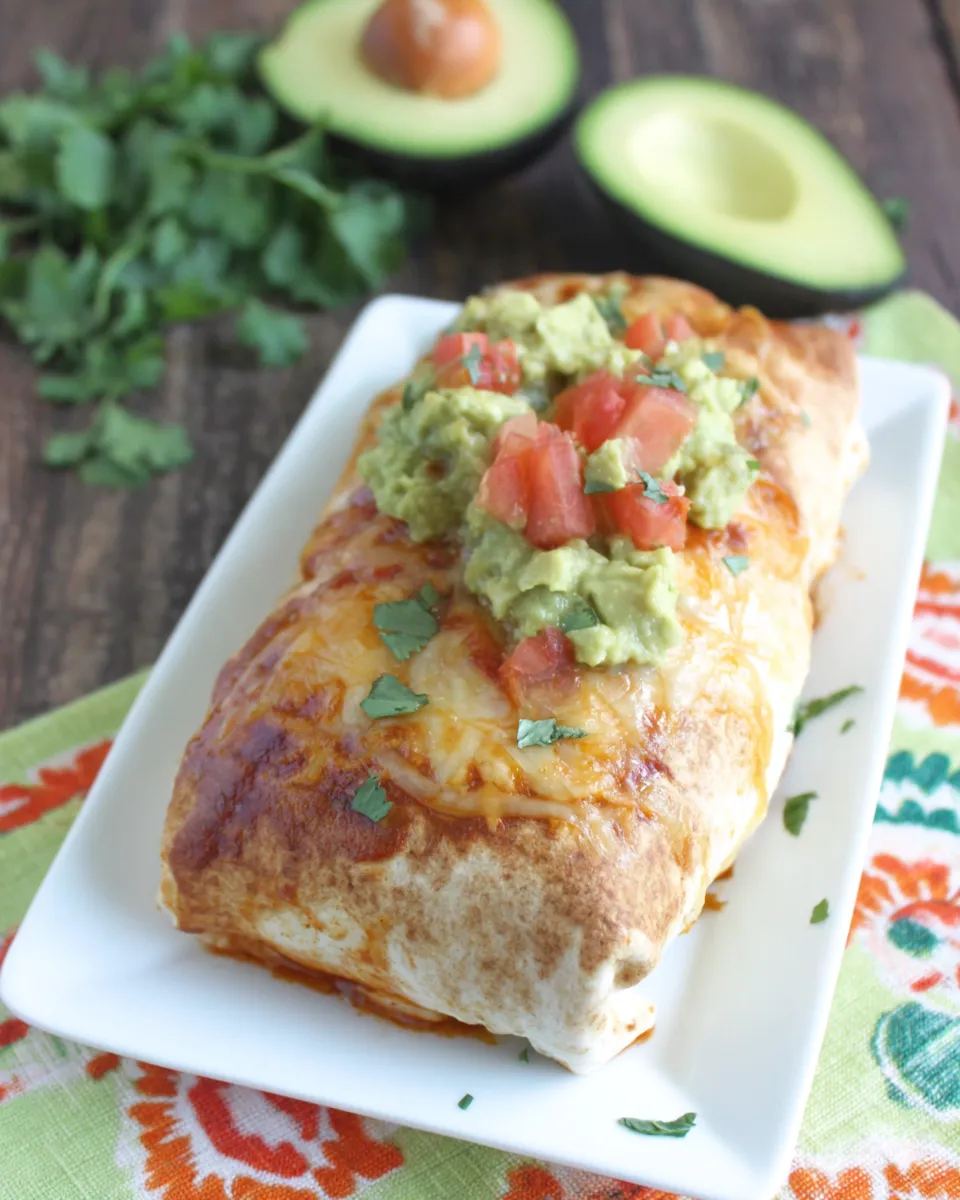 Delicious Chicken and Avocado Baked Burritos food shot
