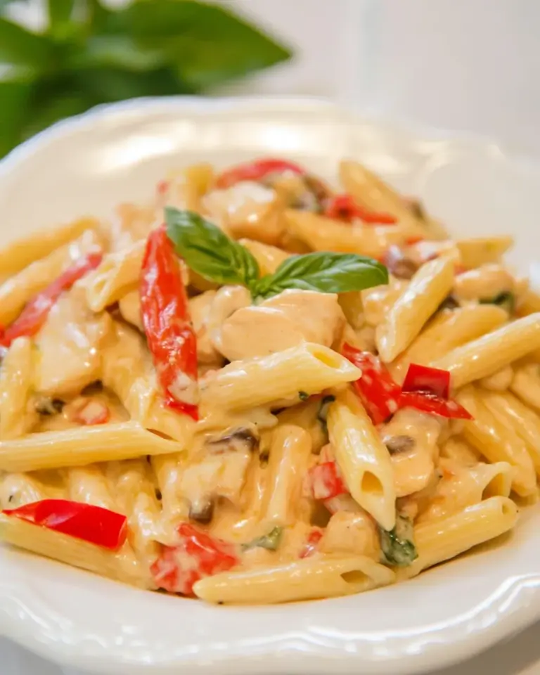 Homemade Chicken and Vegetable Penne Alfredo photo
