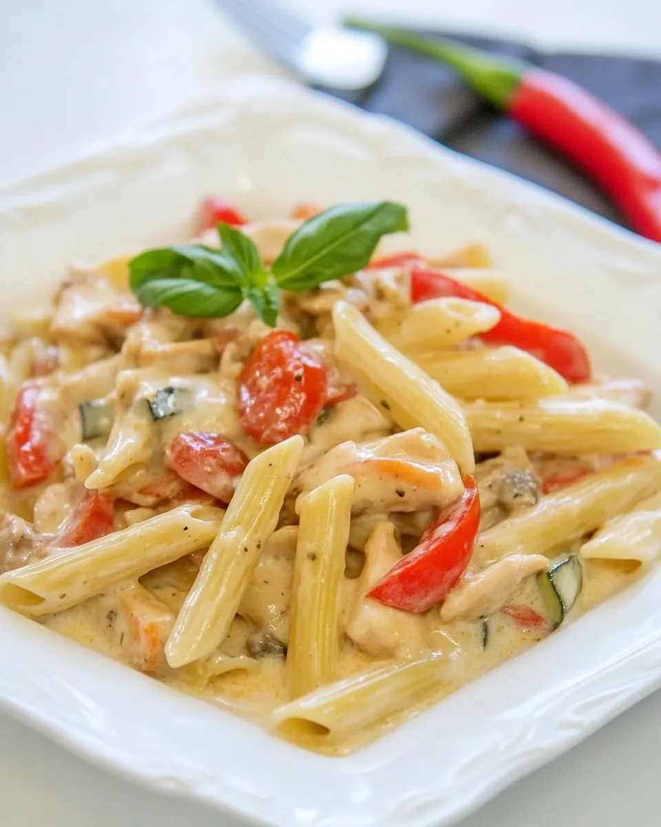Classic Chicken and Vegetable Penne Alfredo image