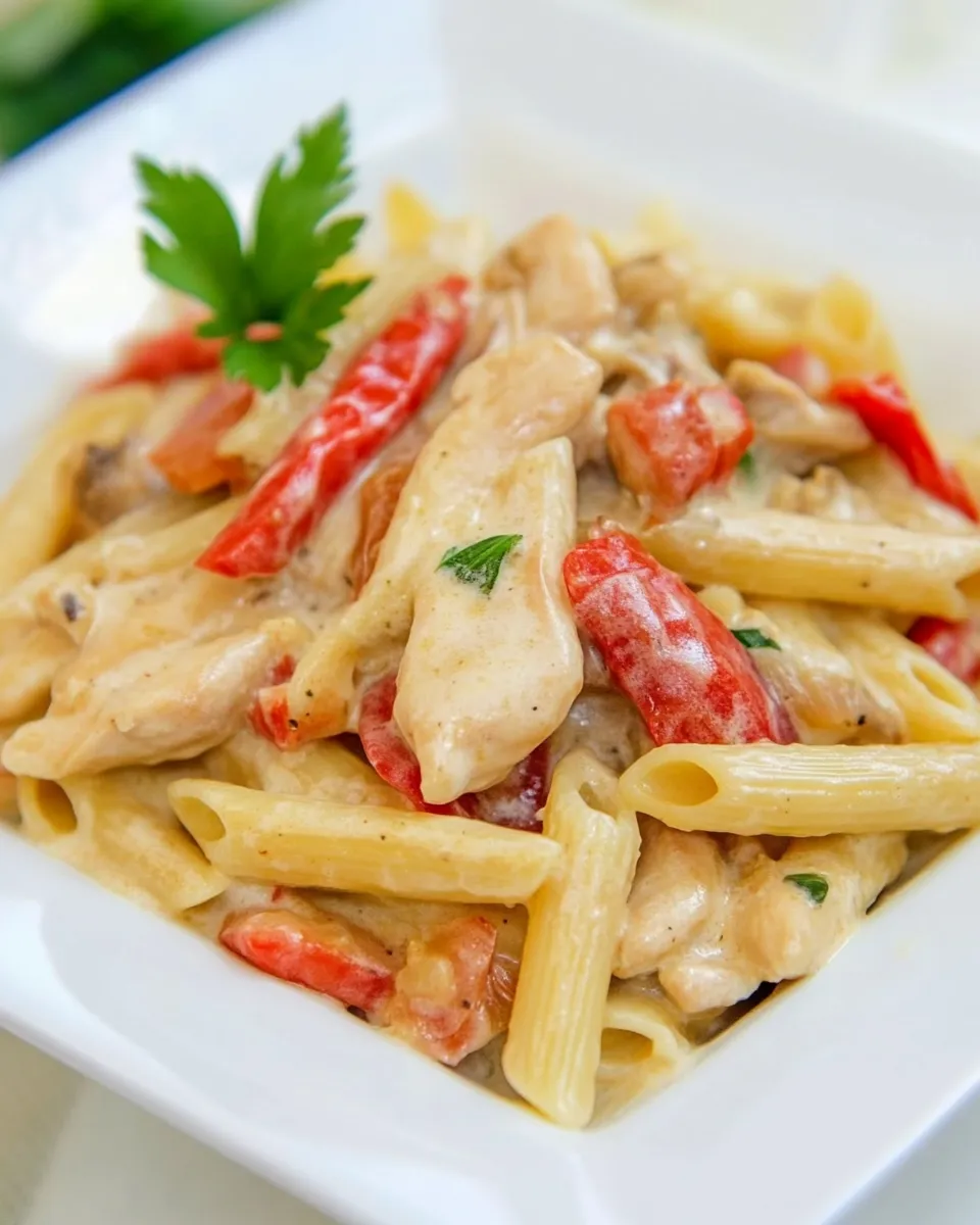 Delicious Chicken and Vegetable Penne Alfredo plate image