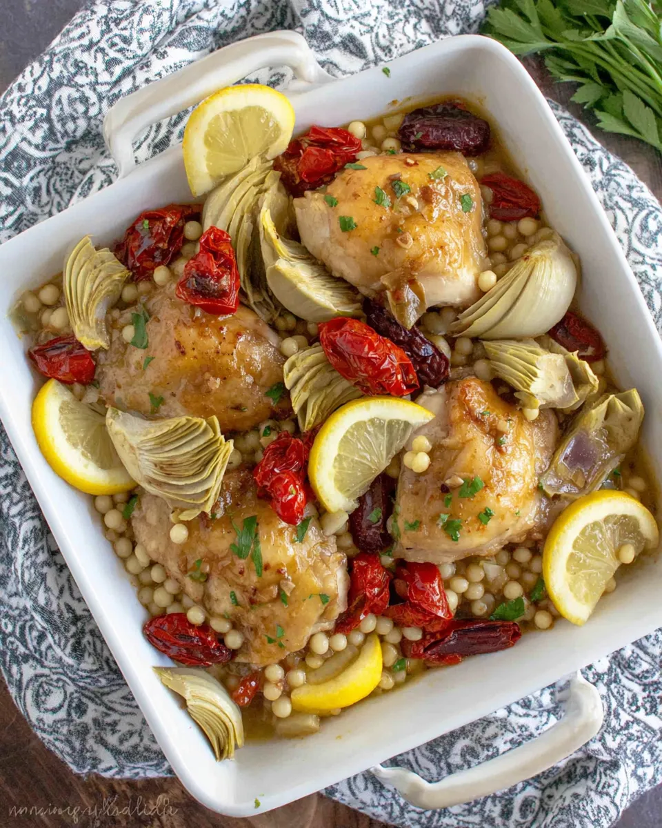 Delicious Chicken with Artichokes and Israeli Couscous dish photo