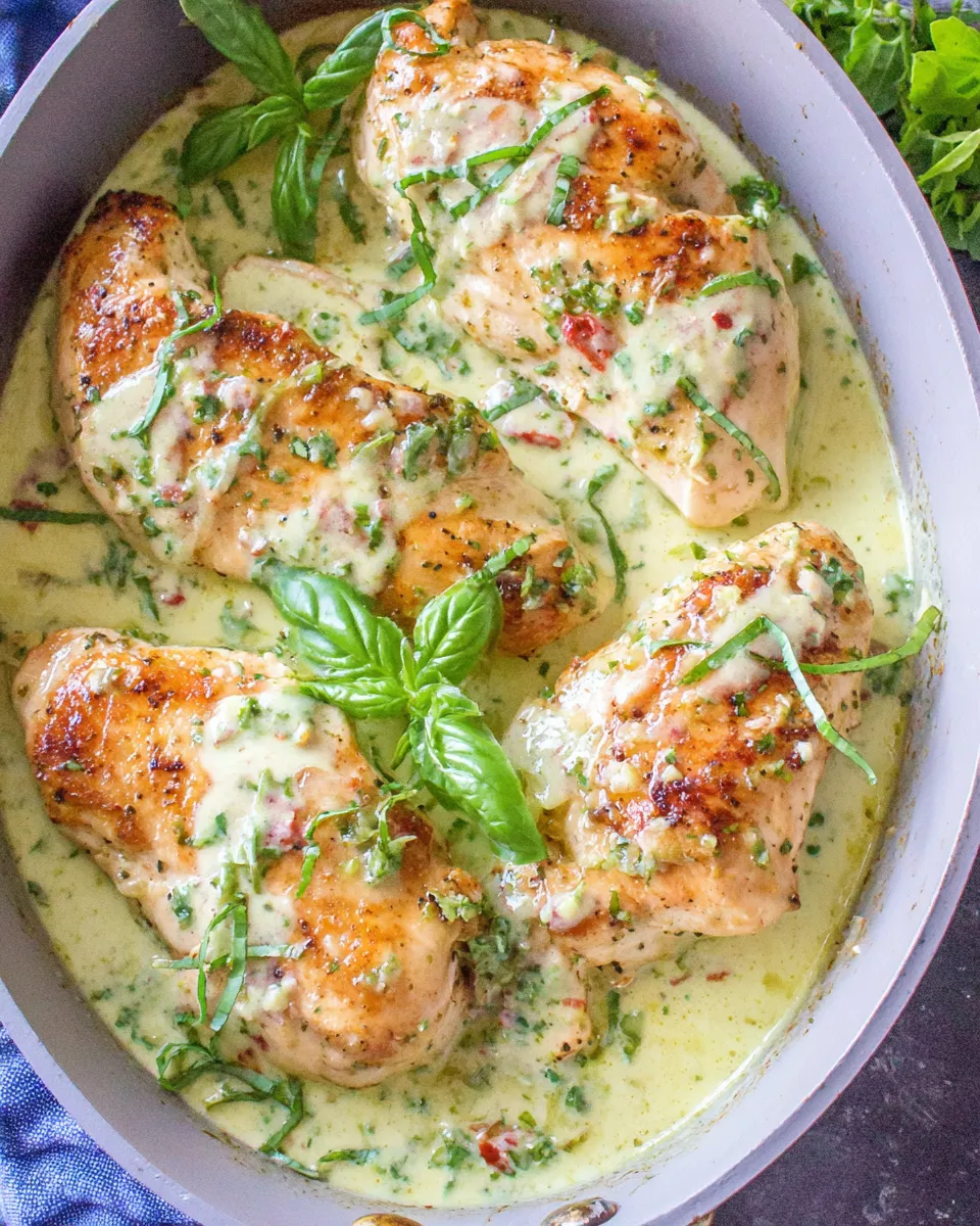 Easy Chicken with Pesto Cream Sauce plate image