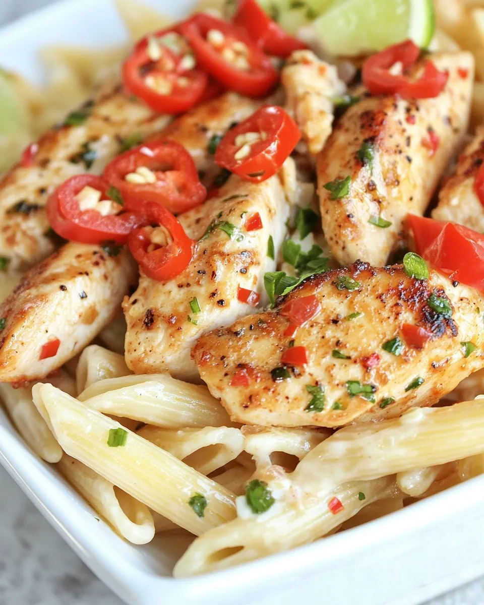 delicious Chili Lime Chicken with Creamy Garlic Penne Pasta dish photo